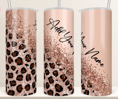 20 oz Animal Print and glitter name tumbler