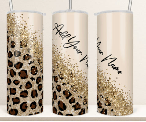 20 oz Animal Print and glitter name tumbler