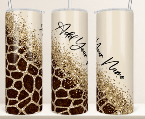 20 oz Animal Print and glitter name tumbler