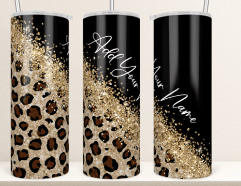 20 oz Animal Print and glitter name tumbler