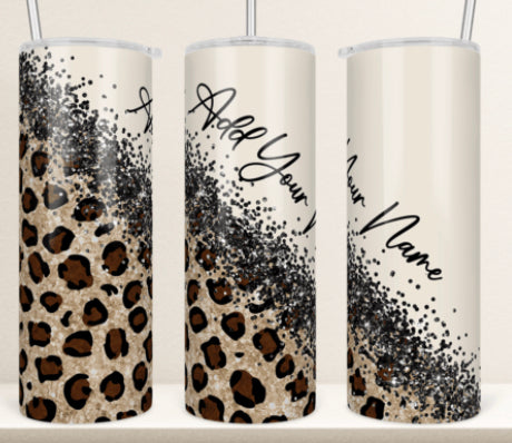 20 oz Animal Print and glitter name tumbler