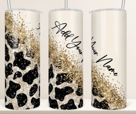 20 oz Animal Print and glitter name tumbler